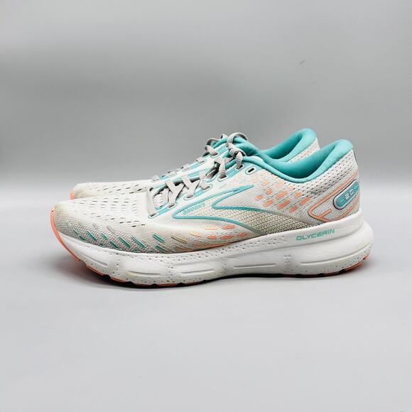 Brooks Shoes Womens 9 Gray Teal Glycerin 20 Running Cushion Athletic Sneakers - Picture 4 of 11